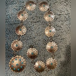 Southwestern style concho belt/ necklace with faux turquoise 34”